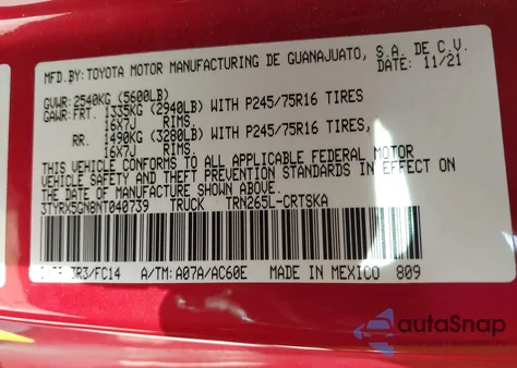 2022 Toyota Tacoma Sr5 z USA, uszkodzony, nr VIN 3TYRX5GN8NT040739